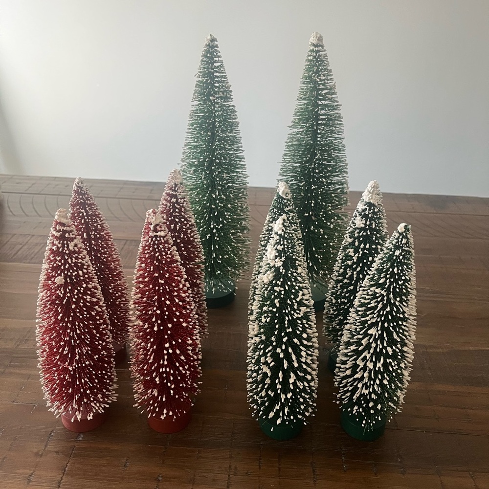 Red and Green Bottle Brush Frosted Trees